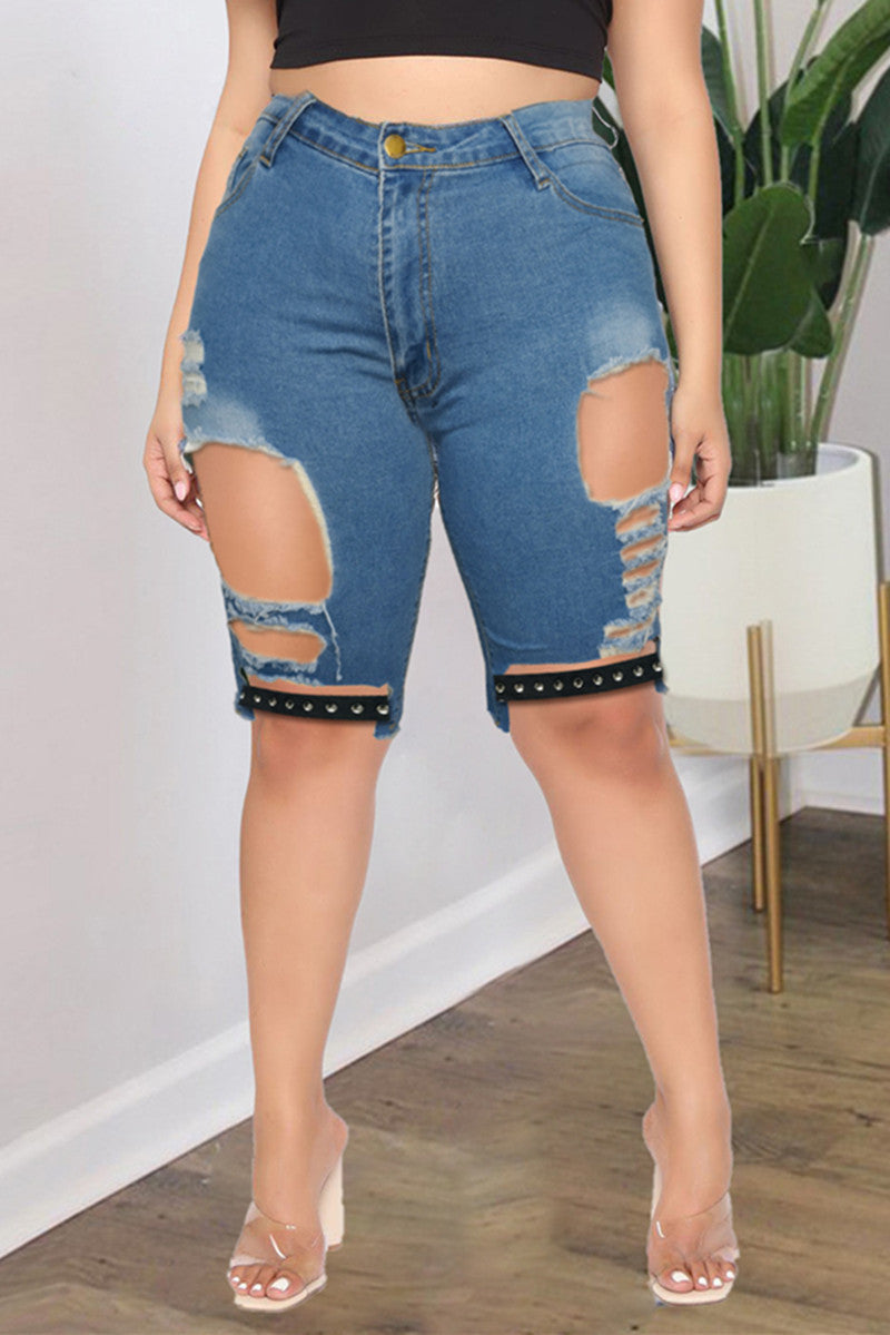 Fashion Casual Patchwork Ripped Plus Size Jeans
