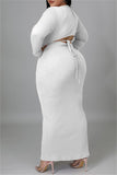 Fashion Casual Solid Bandage Hollowed Out O Neck Long Sleeve Plus Size Dresses