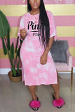 Fashion Casual Letter Printed Pink Long Dress