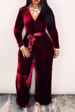 Casual Long Sleeves Belted One-piece Jumpsuit