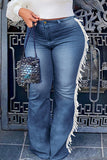 Fashion Casual Solid Tassel Split Joint Plus Size Jeans