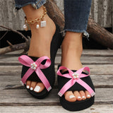 Casual Patchwork With Bow Round Comfortable Wedges Shoes (Heel Height 1.97in)