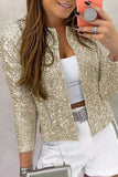 Casual Patchwork Sequins Cardigan O Neck Outerwear