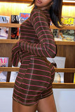 Casual Striped Print Split Joint Asymmetrical Long Sleeve Two Pieces