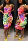 Fashion Sexy Graffiti Print Colorful Sling Dress