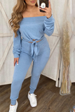 Sexy Solid Split Joint Off the Shoulder Long Sleeve Two Pieces