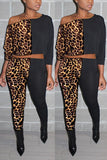 Sexy Leopard Print Off Shoulder Black Two-Piece Suit