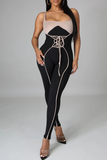 Sexy Solid Draw String Spaghetti Strap Skinny Jumpsuits