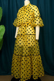 Casual Elegant Print Polka Dot Patchwork See-through Fold Ribbon Collar Straight Plus Size Dresses