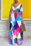 Casual Simplicity Color Block Printing V Neck Printed Dress Dresses