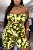 Fashion Casual adult Ma'am Wrapped chest Geometric Print Two Piece Suits Stitching Plus Size