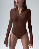 Long Sleeve Button Detail Skinny Bodysuit