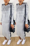 Stylish Casual Hooded Striped Printing Gray Dress