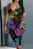 Fashion Casual Butterfly Print Basic U Neck Vest Dress