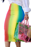 Sexy Rainbow Printed Mid Calf Skirts