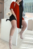 Casual Solid Split Joint Slit V Neck Short Sleeve Two Pieces