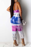 Sexy Casual Print Tie Dye Hollowed Out Backless V Neck Regular Jumpsuits