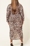 Casual Print Leopard Split Joint Fold V Neck Straight Plus Size Dresses