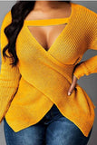 Stylish Cross V-Neck Yellow Bottoming Sweater