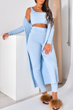 Casual Solid Split Joint U Neck Long Sleeve Three Pieces