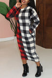 Fashion Casual Plaid Red And White Long Sleeve Dress