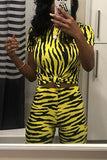 Casual Sports Print Yellow Two-piece Suit