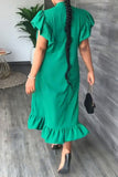 Casual Solid Patchwork Buckle O Neck Dresses