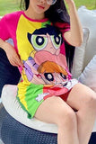 Fashion Casual Cartoon Printed Multicolor T-shirt Dress