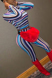 Euramerican Striped Skinny Multicolor Two-piece Pants Set