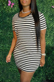 Fashion Casual Striped Print Basic O Neck Short Sleeve Dress