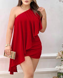 One Shoulder Ruched Asymmetrical Party Dress