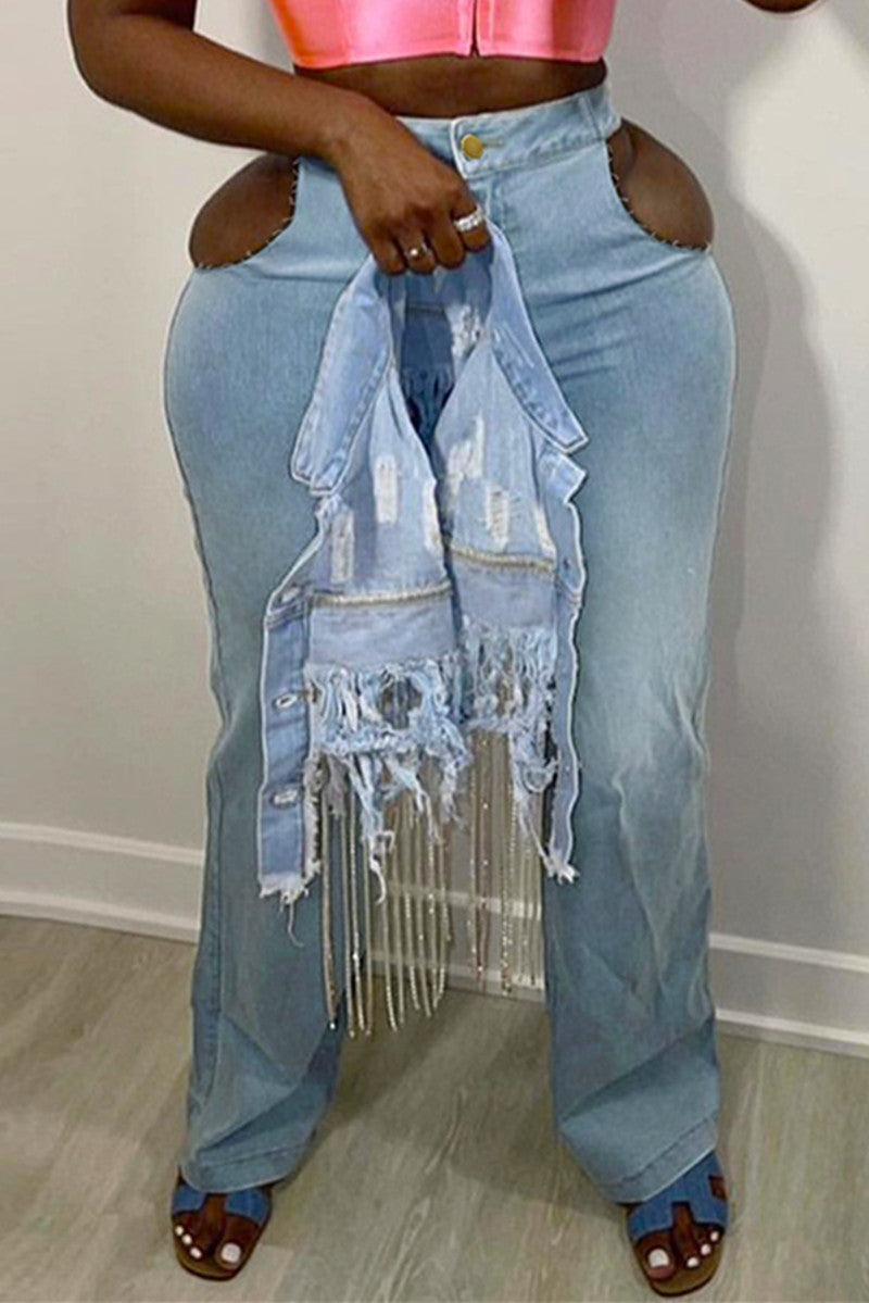 Fashion Casual Solid Hollowed Out Plus Size Jeans
