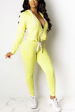 Fashion Casual Zipper Hooded Sports Yellow Two-Piece Suit