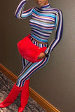 Euramerican Striped Skinny Multicolor Two-piece Pants Set