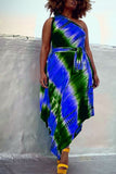 OL Off The Shoulder Sleeveless O neck Asymmetrical Ankle-Length Print Tie and dye asymmetrical Dresses
