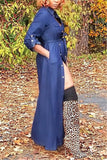 Fashion Casual Regular Sleeve Long Sleeve Turndown Collar Denim Dress Floor Length Solid Dresses