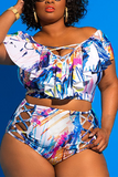 Sexy Printed High Waist Plus Size Swimsuit
