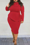 Fashion Sexy Long Sleeve Red Plus Size Dress