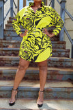 Fashion Casual Yellow Tiger Print Dress