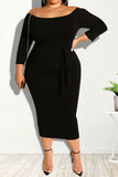 Casual Solid Bandage Split Joint Off the Shoulder One Step Skirt Plus Size Dresses