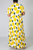 Fashion Casual Printed Yellow Plus Size Dress