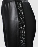 Crochet Eyelash Lace PU Leather Crop Top & Flared Pants Set