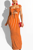 Polyester Sexy Fashion Solid Slim fit Striped Regular Sleeveless  Two-Piece Dress