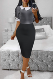Casual Print Split Joint Turndown Collar Pencil Skirt Dresses