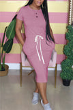 Fashion Casual Short Sleeve Pink Long Dress