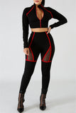 Casual Sportswear Patchwork See-through Zipper Collar Long Sleeve Two Pieces
