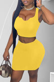 Fashion Sexy Solid Vests U Neck Sleeveless Two Pieces