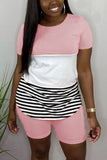 Fashion Striped Stitching T-shirt Pink Pants Set