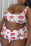 Plus Size Sexy Sweet Living Simplicity Basis Print Lips Printed Vests Basic Printing U Neck