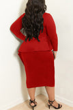 Fashion Sexy Long Sleeve Red Plus Size Dress